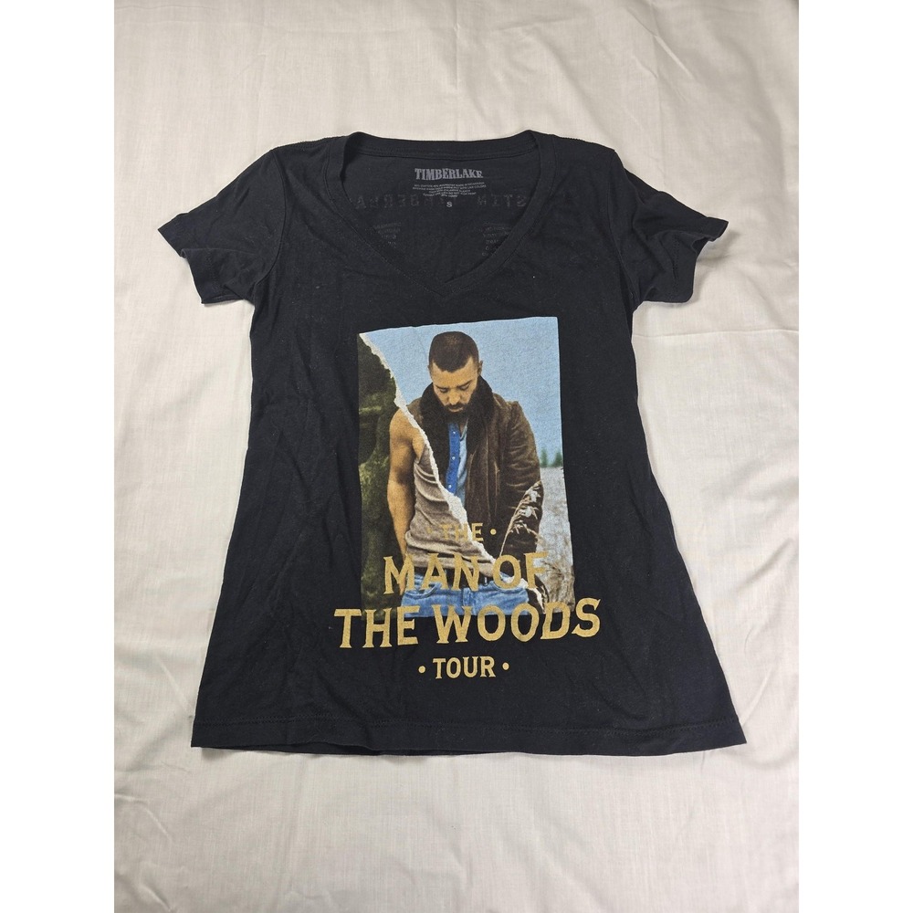Justin Timberlake Man Of The Woods Tour Shirt Womens Small Black V Neck Concert